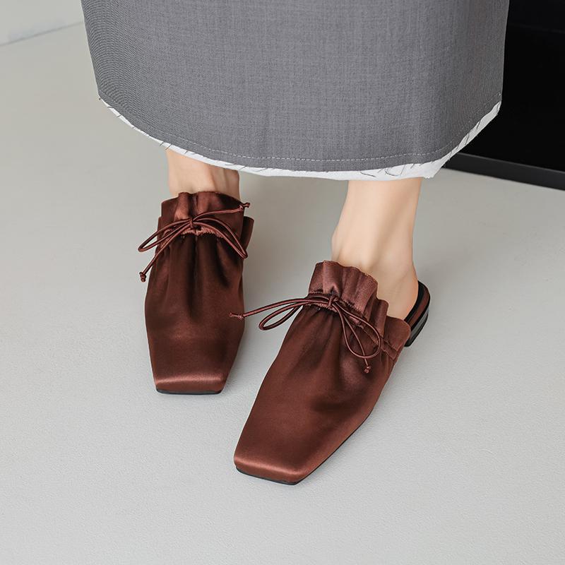 Fashion Retro Leather Covered Toe Slippers Women Low-heel Leisure Soft Leather Mules Female Shoes for Women 2025 Slides Women Sandals