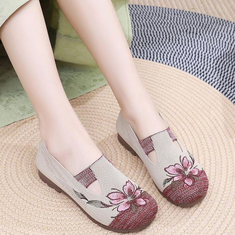 Casual Round Toe Breathable Slip On Woman Footwear Spring Autumn New Arrival 2025 Original Offer 39 Embroidered Shoes for Women