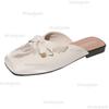 Fashion Chinese Style Embroidered Low Heel Mules Bow Square Toe Slip On Slides Women's Footwear Fashion Slippers Comfortable Shoes