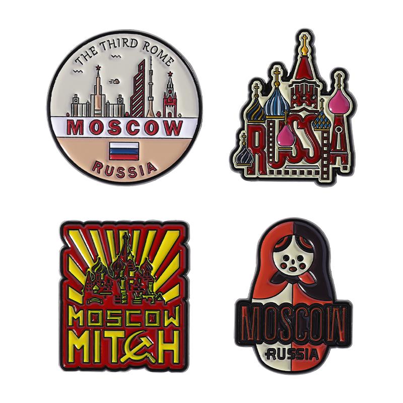 The Third Rome MOSCOW RUSSIA Eaneml Pins Saint Basil's Cathedral Suyumbike Tower Matryoshka Dolls Brooches Badge Jewelry Gifts