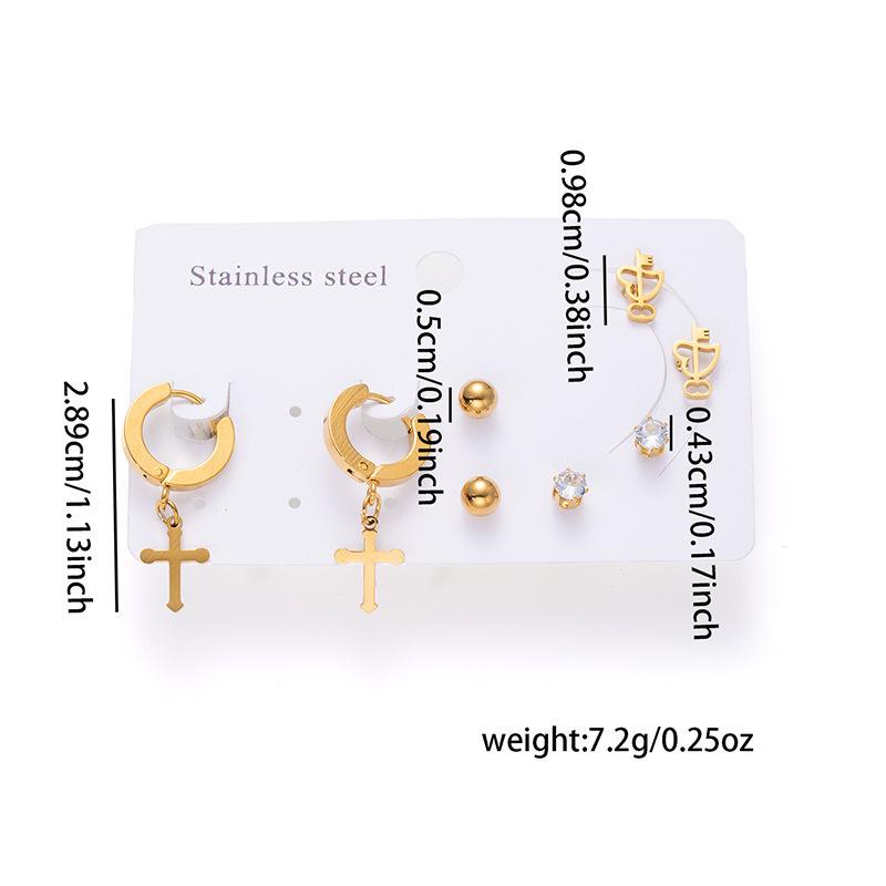 Versatile 18K Titanium Steel Earrings Set with Cross, Heart, and Butterfly Pendants