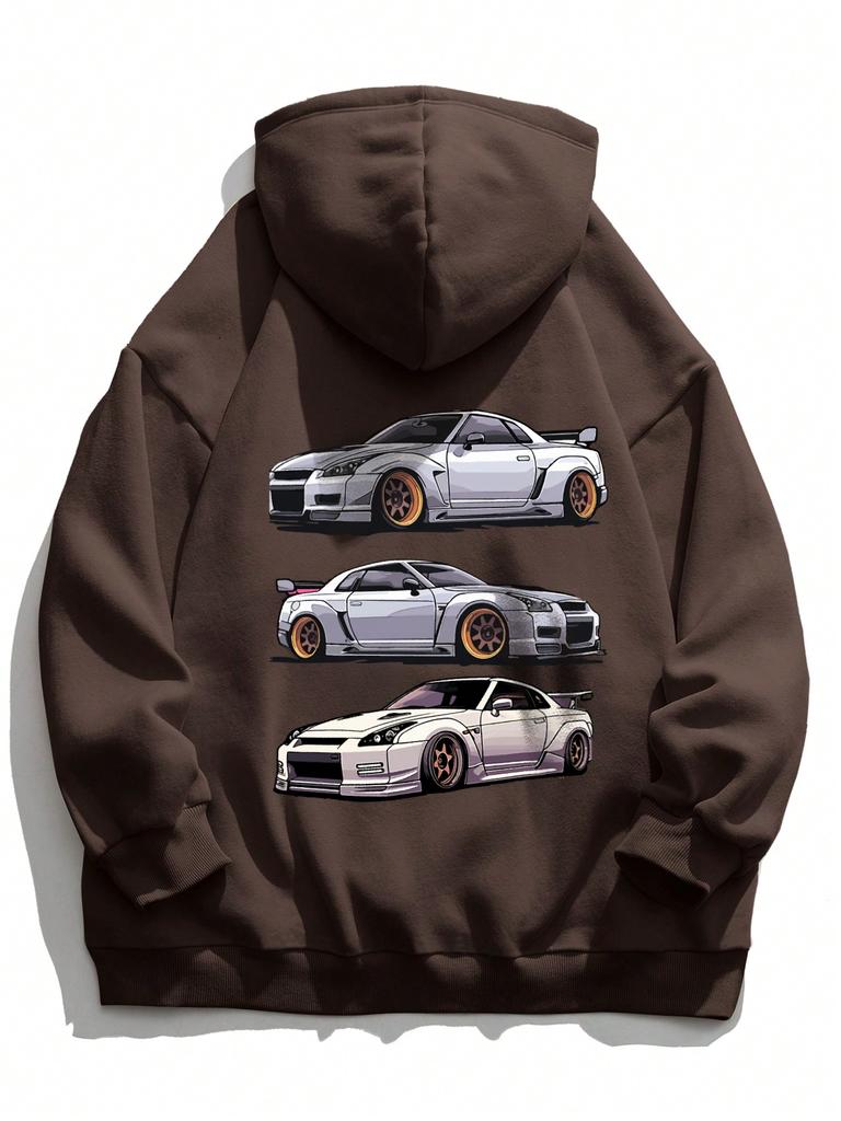 Podzimní a zimní ležérní volná mikina přes hlavu Módní mikina s dlouhým rukávem Pánská s potiskem auta Stahovací kapuce S-3XL