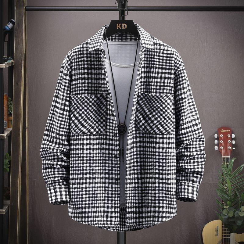 

Весна Осень Фланелевые Клетчатые Рубашки с Длинным Рукавом Модные Рабочая Одежда для Подростков Мужская Одежда Студенты Внутренний Слой Повседневные Пальто 4XL чёрный/белый