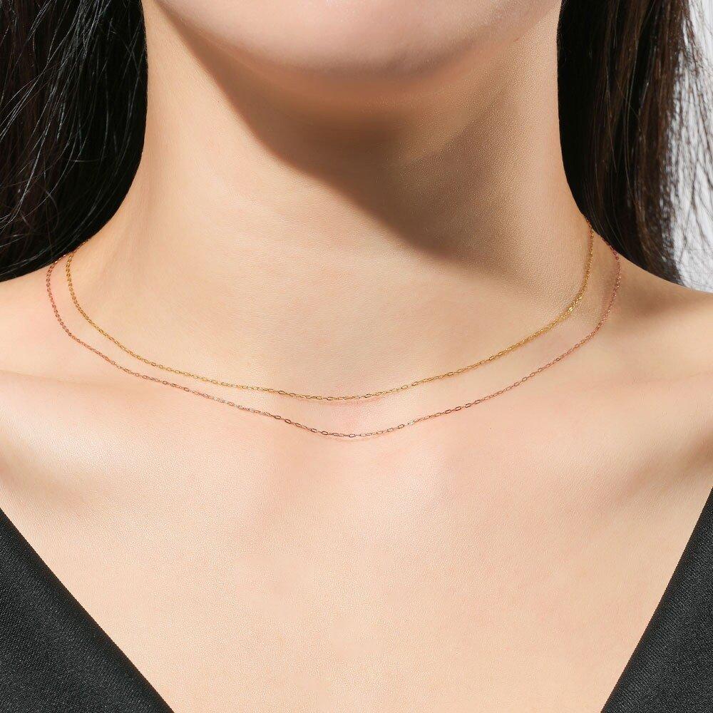 Moare 18K Mini Clip Chain Necklace String Yellow Gold 0.7mm