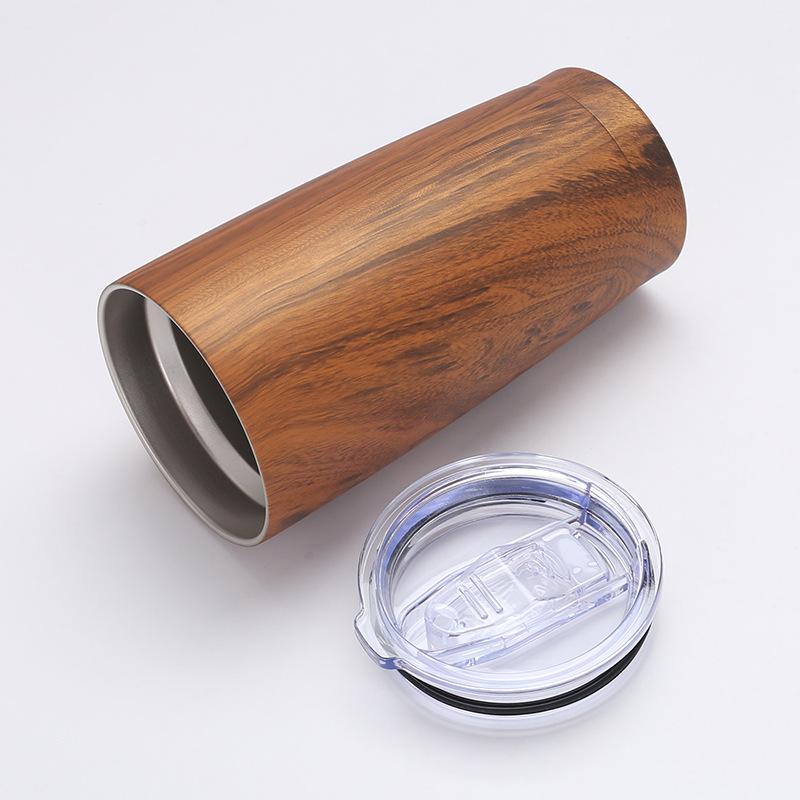 20Oz Car Cup 304 Stainless Steel Double-Layer Vacuum Water Transfer Log Wood Grain Car Thermos Cup