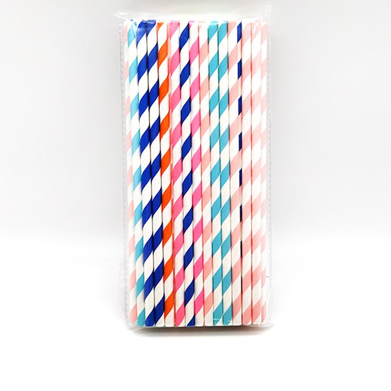 Pack of 50 Biodegradable Colorful Striped Paper Straws for Juice, Tea, and Milk
