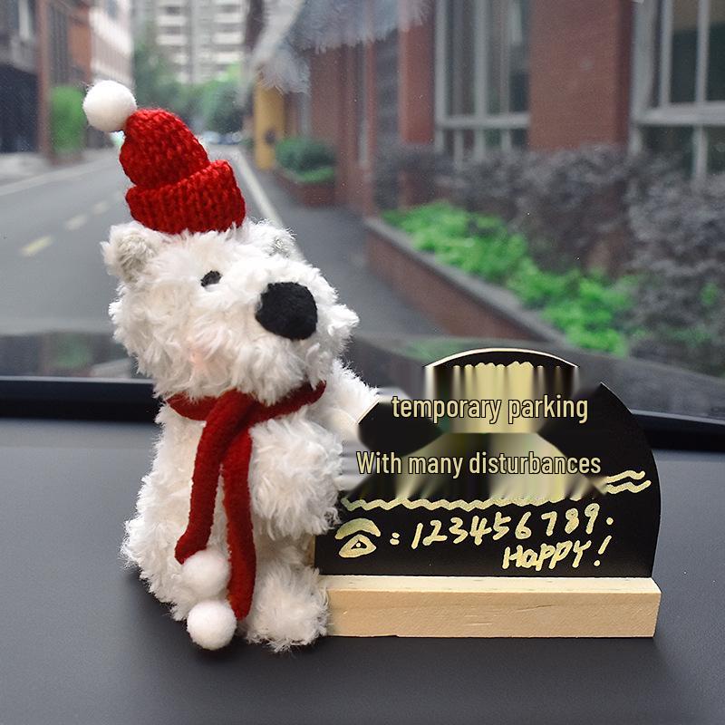West Highland Dog Plush Car Parking Number Plate & Blackboard Ornament