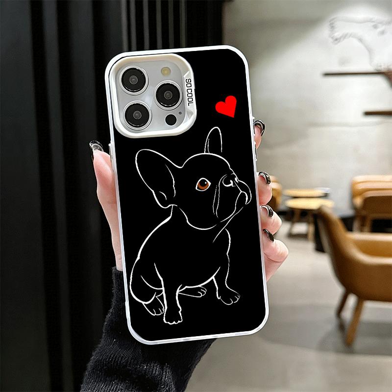 Französische Bulldogge Schwarz Design Weiche Handyhülle für iPhone 15 16 17 Pro Max 17Air 16E 14 Plus 13 12 Mini Stoßfeste Hülle Rückschale