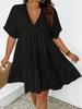 2026 summer V-neck dress for women, short-sleeved loose pleated A-shaped thin short skirt