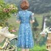 Frauen Sommer Casual Kleid Damen Mittleren Alters Print Kurzarm Plissee Kleider Weibliche Vintage V-Ausschnitt Vestidos