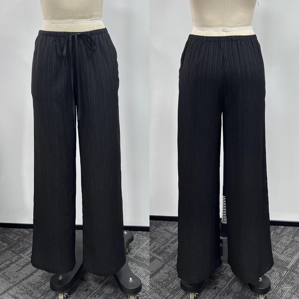 2026 Women's Casual Wide-Leg Pants with Knot Waist and Textured Fabric