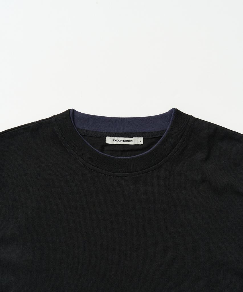 EXCONTAINER Check Layered Crop Half T-Shirt (Black)