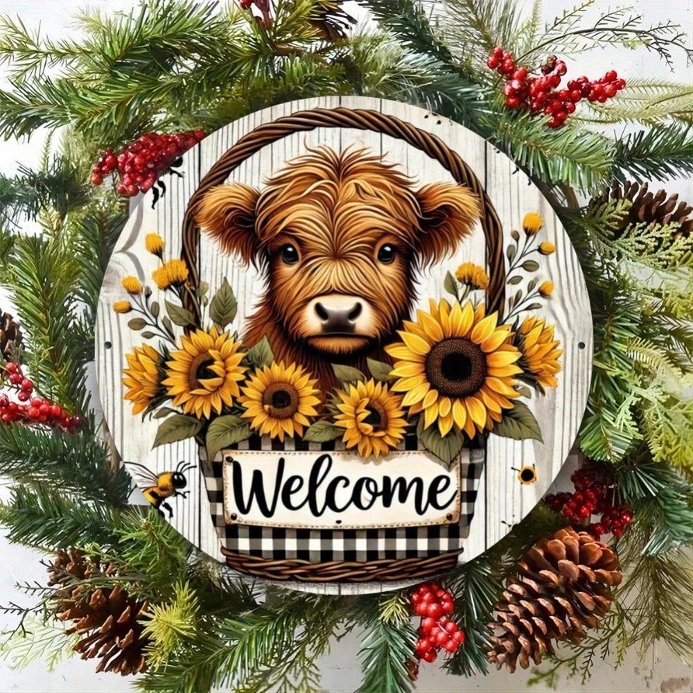 Farmhouse Rustic Metal Wall Art Sunflower Cow Welcome Sign Iron Home Decor