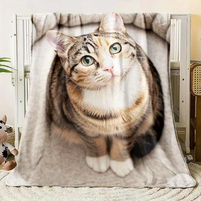 Adorable Cute Cat Fur Digital-printed Polyester Bedroom Velvet Flannel Cover Blanket Fleece Soft Sofa Cover Blankets for Beds