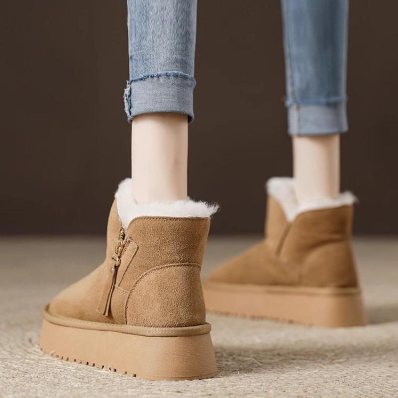 Northeast snow boots thick-soled women's velvet thickened warm short boots 2025 winter suede side zipper heightening cotton shoes