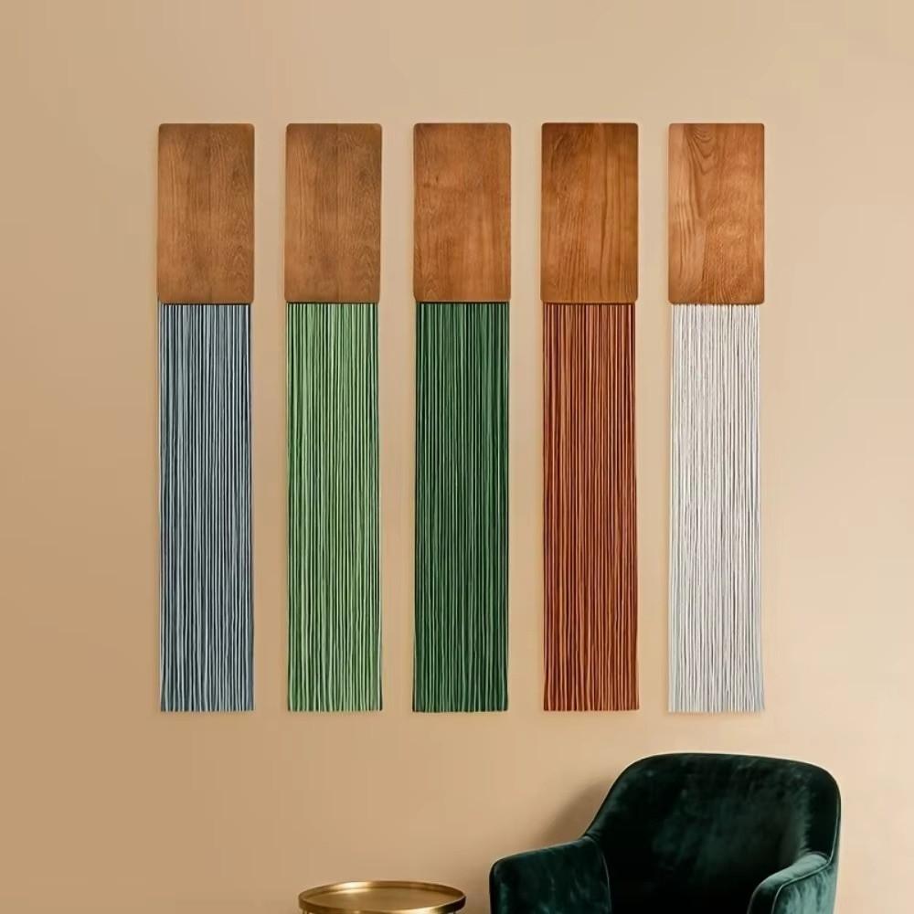 Vertical Wall Hanging Wooden Top Tassel Macrame Wall Decoration  For Living Room Bedroom
