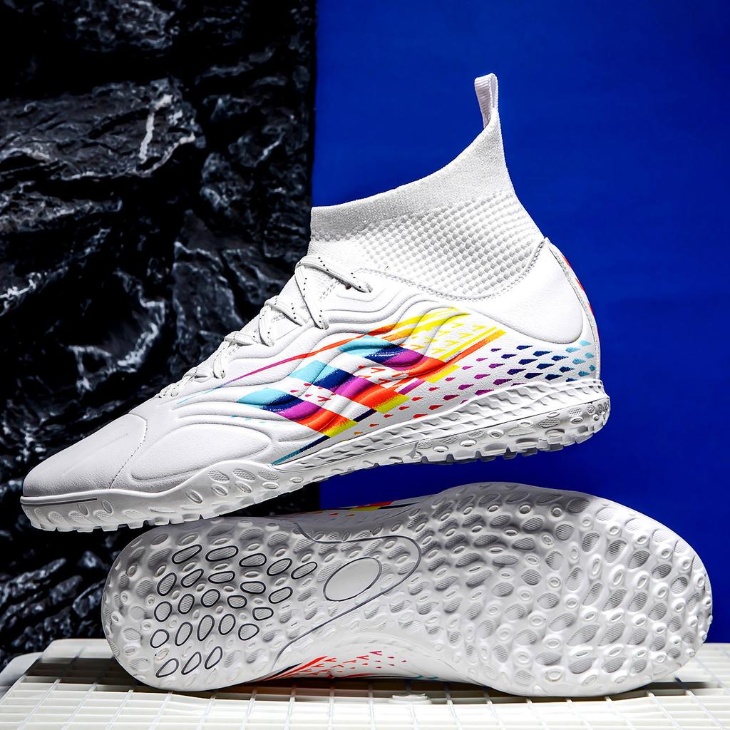 Nowe buty sportowe do piłki nożnej z wysoką cholewką, buty piłkarskie z długimi korkami TF, specjalne buty treningowe, modele męskie do piłki nożnej