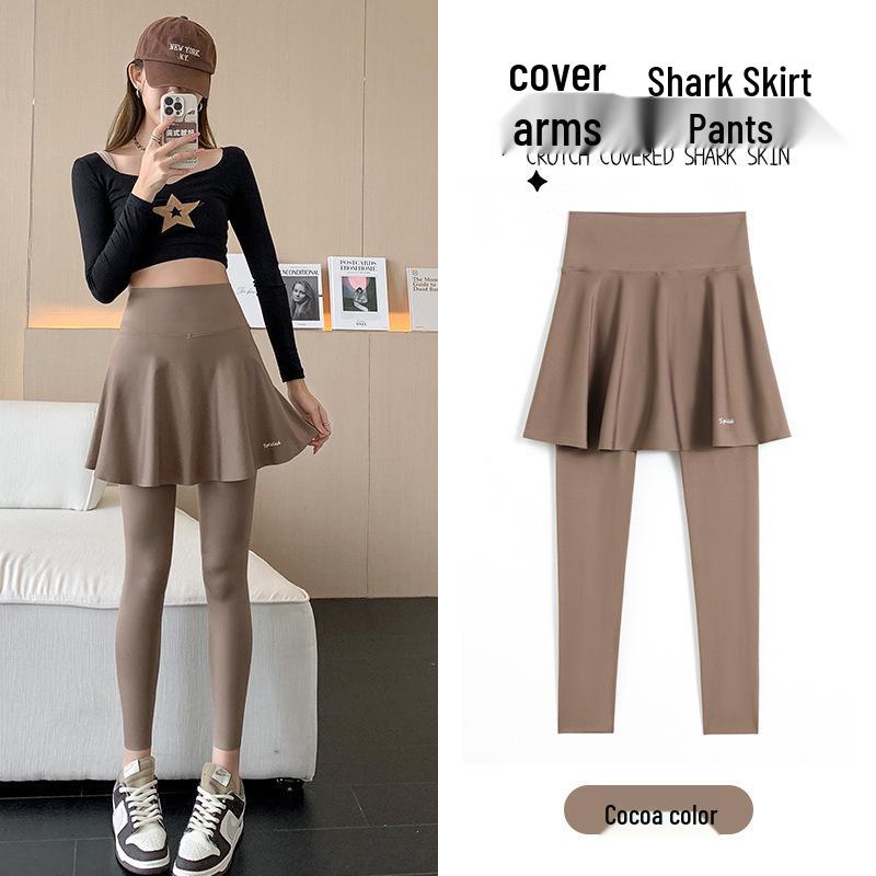 Versatile Women s Plus Size Slimming Yoga Leggings with Shark Skirt - Nine-Point Thin Summer Style XL
