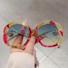 Y2K Vintage Oversized Round Sunglasses UV400 Punk Luxury Brand Designer Pearl Metal Wave Leg Shades for Women Men