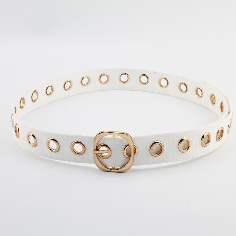 Color Solid Simple Porous Design Women Casual Canvas Belt With Buckle Square