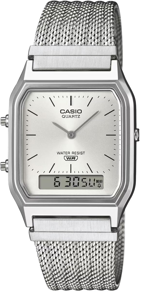 CASIO Кварцевые часы Винтажная серия Металлический сетчатый ремешок Унисекс Двойное время Серебристый Международная модель [Casio] Аналого-цифровые AQ-230EM-7A [Б/у]