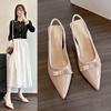 Spring 2025 new fashion temperament pointed head bow high heel sandals women's elastic band bag head empty sandals