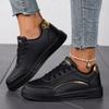 2025 Women's Shoes Trendy Faux Leather Flat Heighten Skate Shoes, Wear Resistance Non Slip Lace Up Sneakers