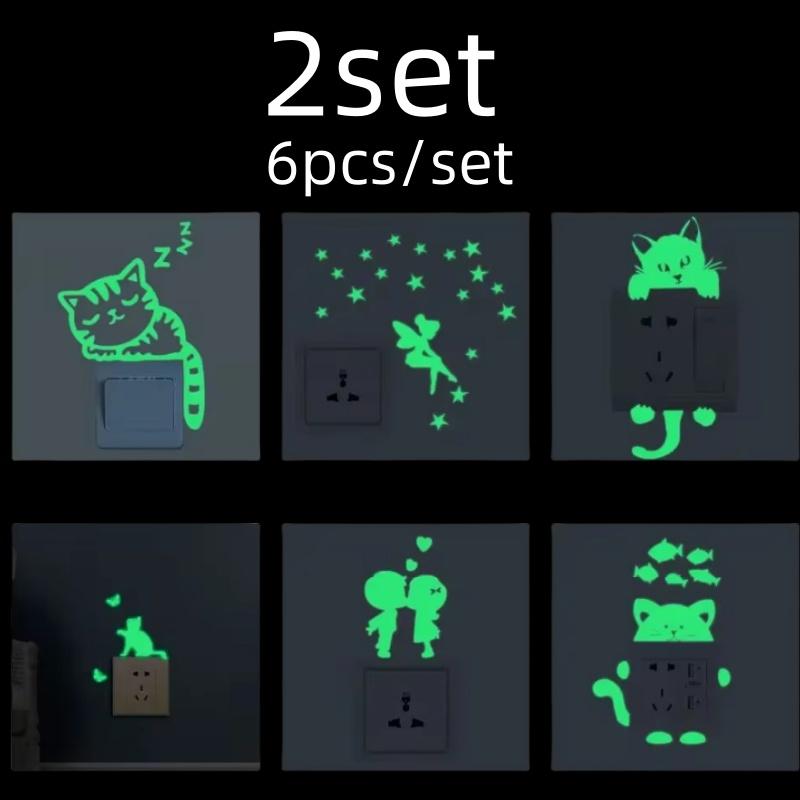 Luminous Switch Stickers Glow In The Dark Decorative Sticker Kids Room Cartoon Cat Dog Fairy Star Pvc Wall Home Decoration 2026