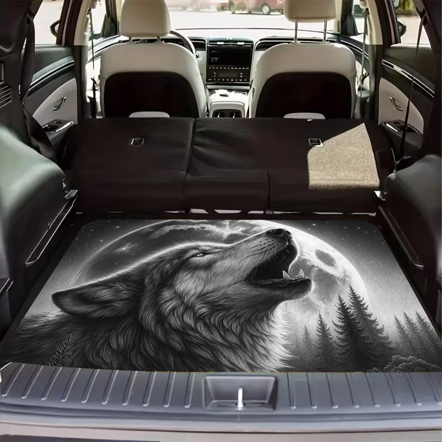 1 Stück Mondlicht Wolf Heulen Wald Nachtszene Muster - Polyester Kofferraummatte - Staubdicht Langlebig Leicht zu Reinigen Stilvoll 75*100cm gray