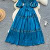 High-End Heavywork Lacing Paillette-Panel Waist-Banding Lantern Sleeve Maxi Dress for Women Autumn Charming Long Women Dress