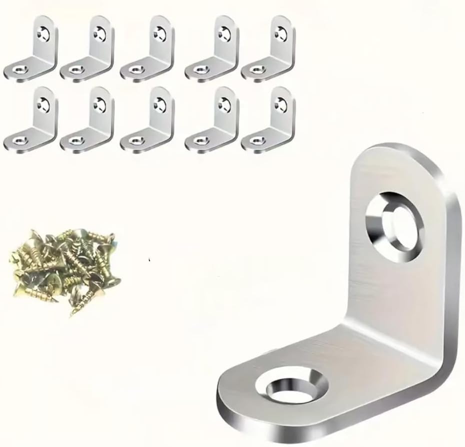 30PCS Heavy-Duty Stainless Steel L-Shaped Brackets Set with Screws - for Wooden Furniture, Tables & Chairs, Silver