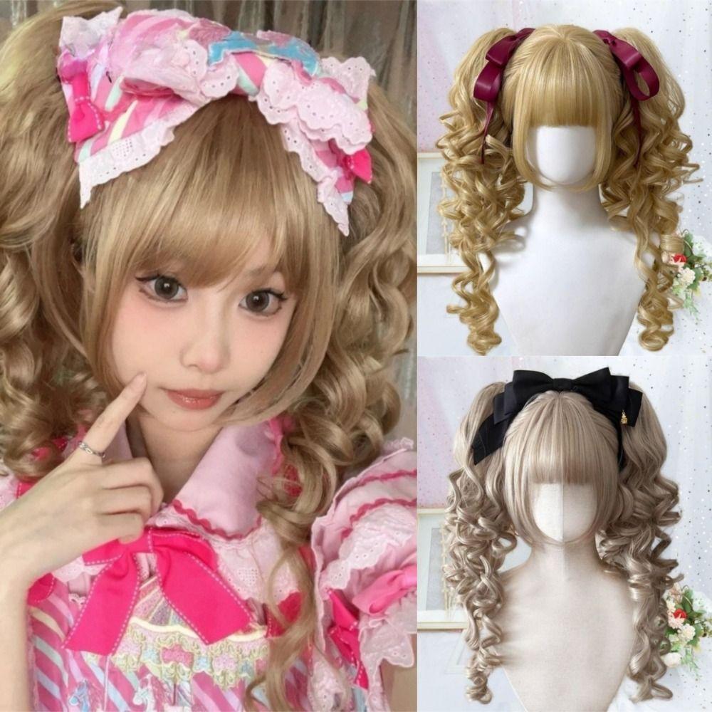 Ombre Princess Cut Double Ponytail Cosplay Halloween Harajuku Wig Lolita Wig with Bangs Carnival