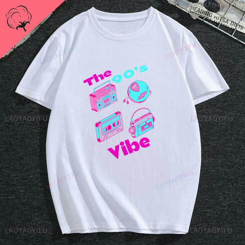 Vintage 90s Vibe 1990 Style Fashion 90 Theme Outfit Nineties Costume TShirt Funny Graphic Cotton Women Fashion Short Sleeve
