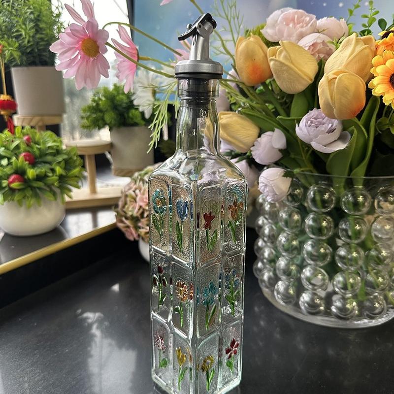 1PC Bottled Bottle Kitchen Supplies Soy Sauce Vinegar Bottle Home Decoration Hand-painted Oil Bottle Round 30x5.5cm