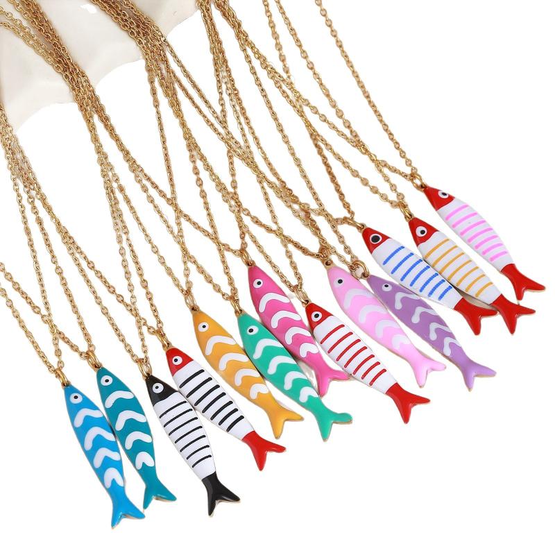 Cute Exquisite Colorful Fish Pendant Necklaces For Women Girls  Stainless Steel Necklace Summer Beach Jewelry Gift