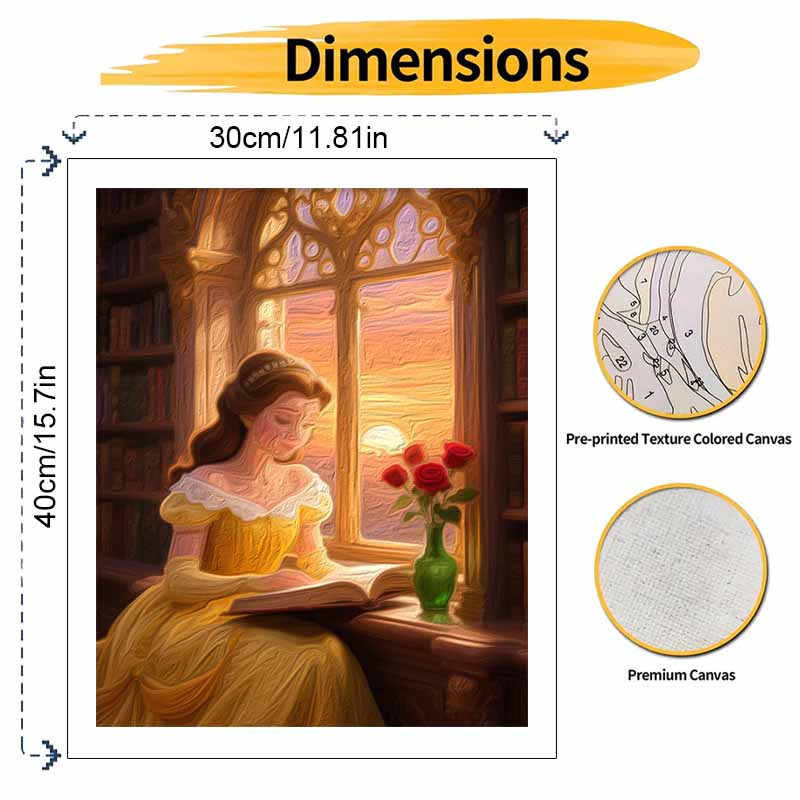 Disney Belle Reading by Window Painting by Numbers Hand Filled Drawing Art Kit Home Decor