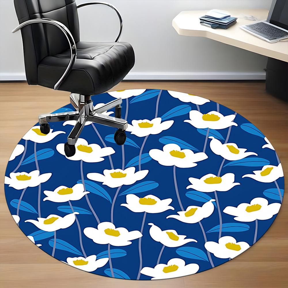1PC Floral Pattern Office Round Area Rug, Mat Suitable For Office, Under Office Chairs Bedroom Living Room Home Decor, Room Deco