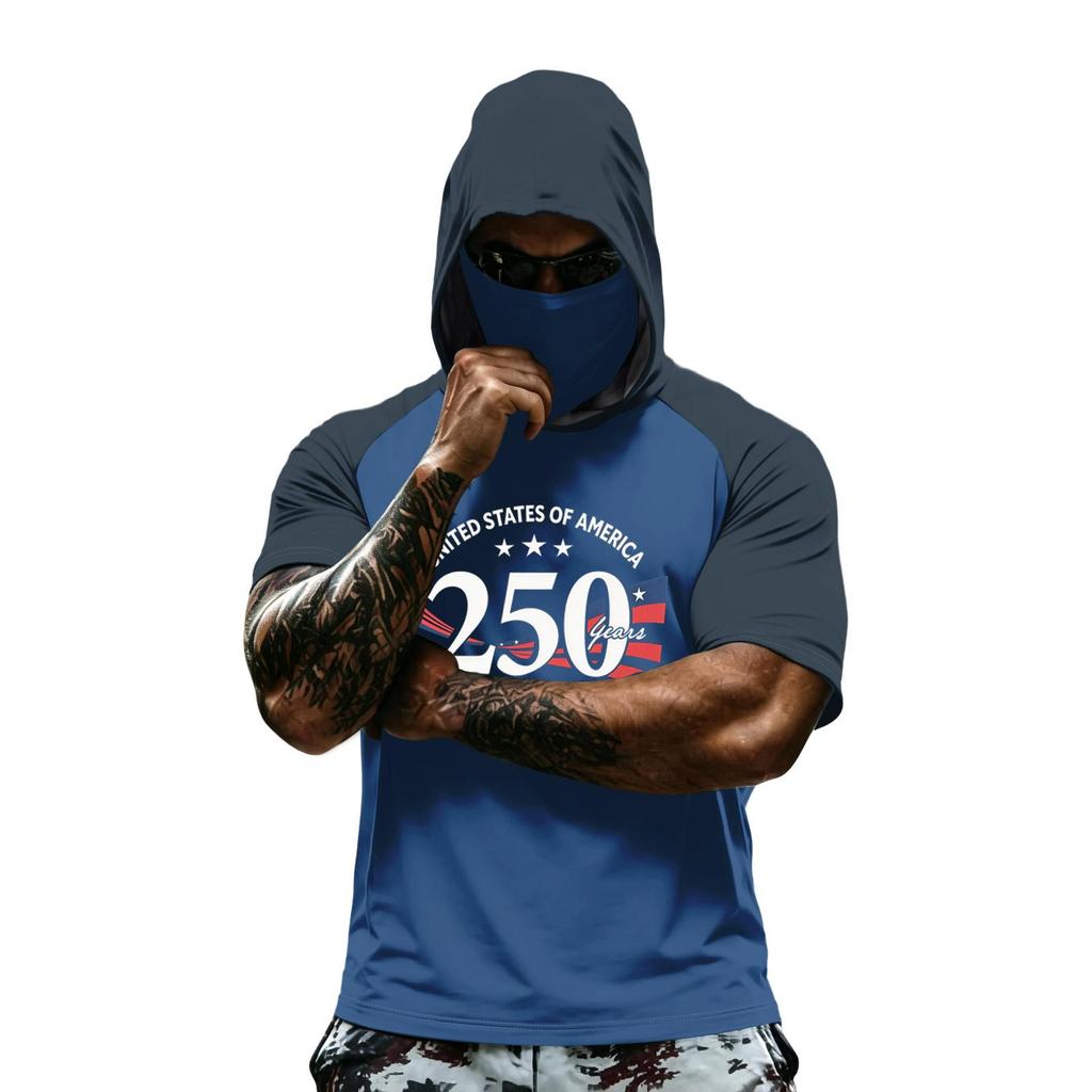 Men's Hooded Short Sleeve T Shirt Athletic Fit States Graphic Print 250 Years 1776 2026 Sportswear Top