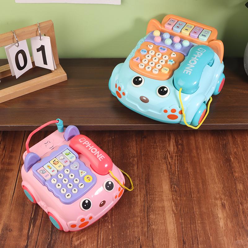 1 Set Creative Fun Simulation Landline Baby Puzzle Music Story Pull Line Phone Car Toy Children Early Learning Phone Car Toys