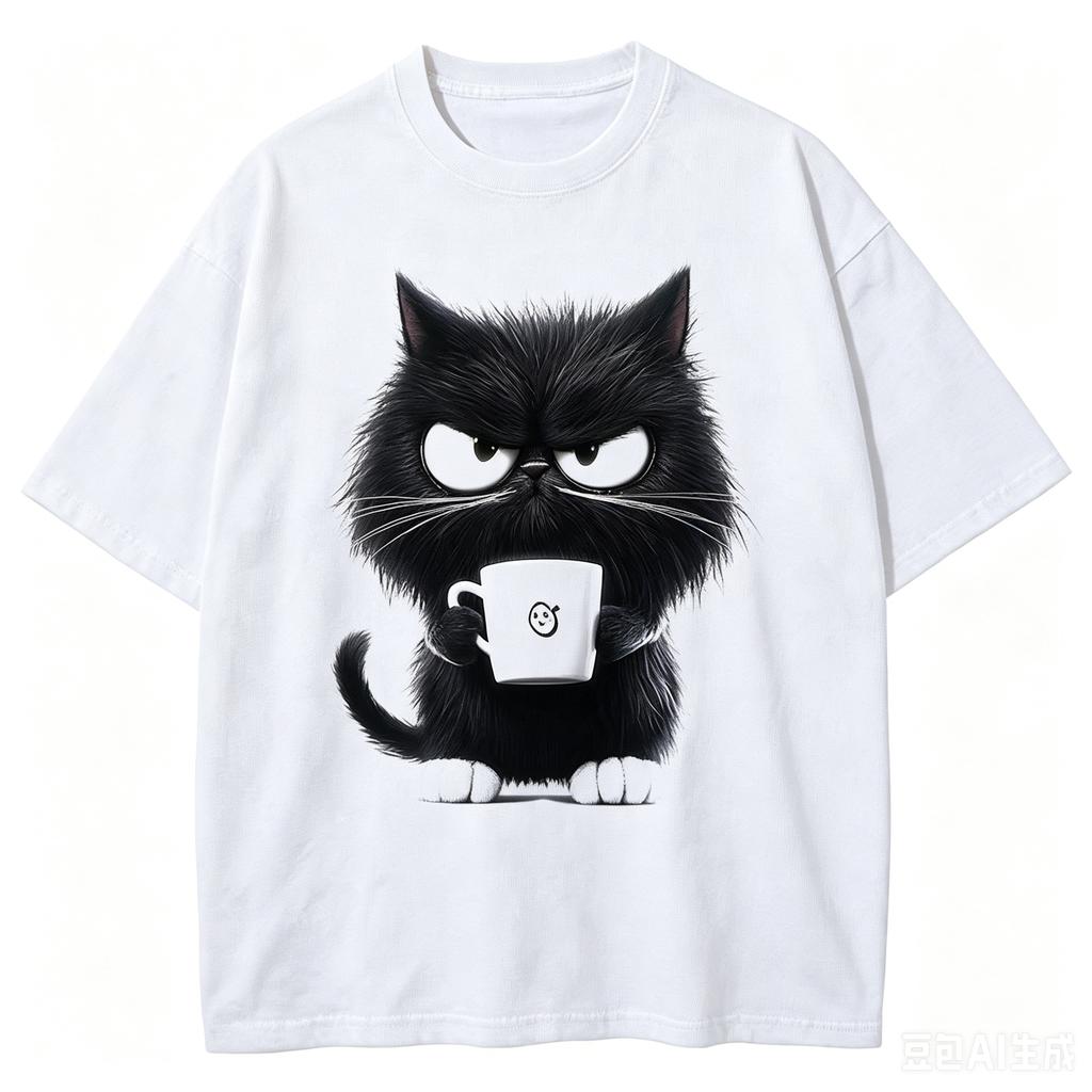 2026 Hot Sale Funny Cat White Print Tshirt Unisexs Casual Short Sleeve O Neck Top For Summer Female Animal Clothing High Quality