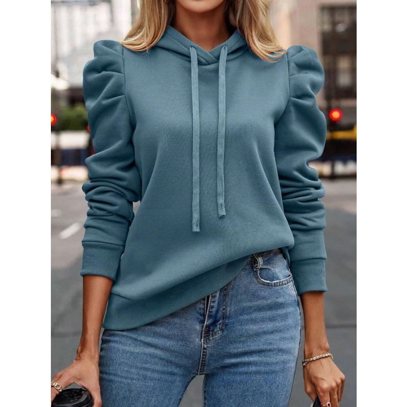 2025 Autumn Winter New Polo Hoodie Solid Color Long Sleeve Fashion Stacked Sleeve Casual Comfortable Women's Hoodie