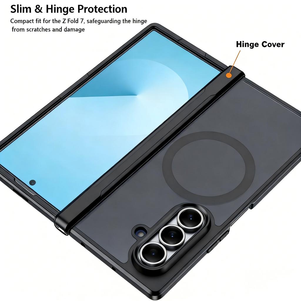 Magnetic Wireless Charging and Holder Case for Samsung Galaxy Z Fold 7, Hard Transparent Matte Protective Back Cover
