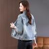 Women's Retro Heavy Embroidery Denim Jacket - 2024 Spring & Autumn Trend, Stand Collar, Chinese Style, Short Design