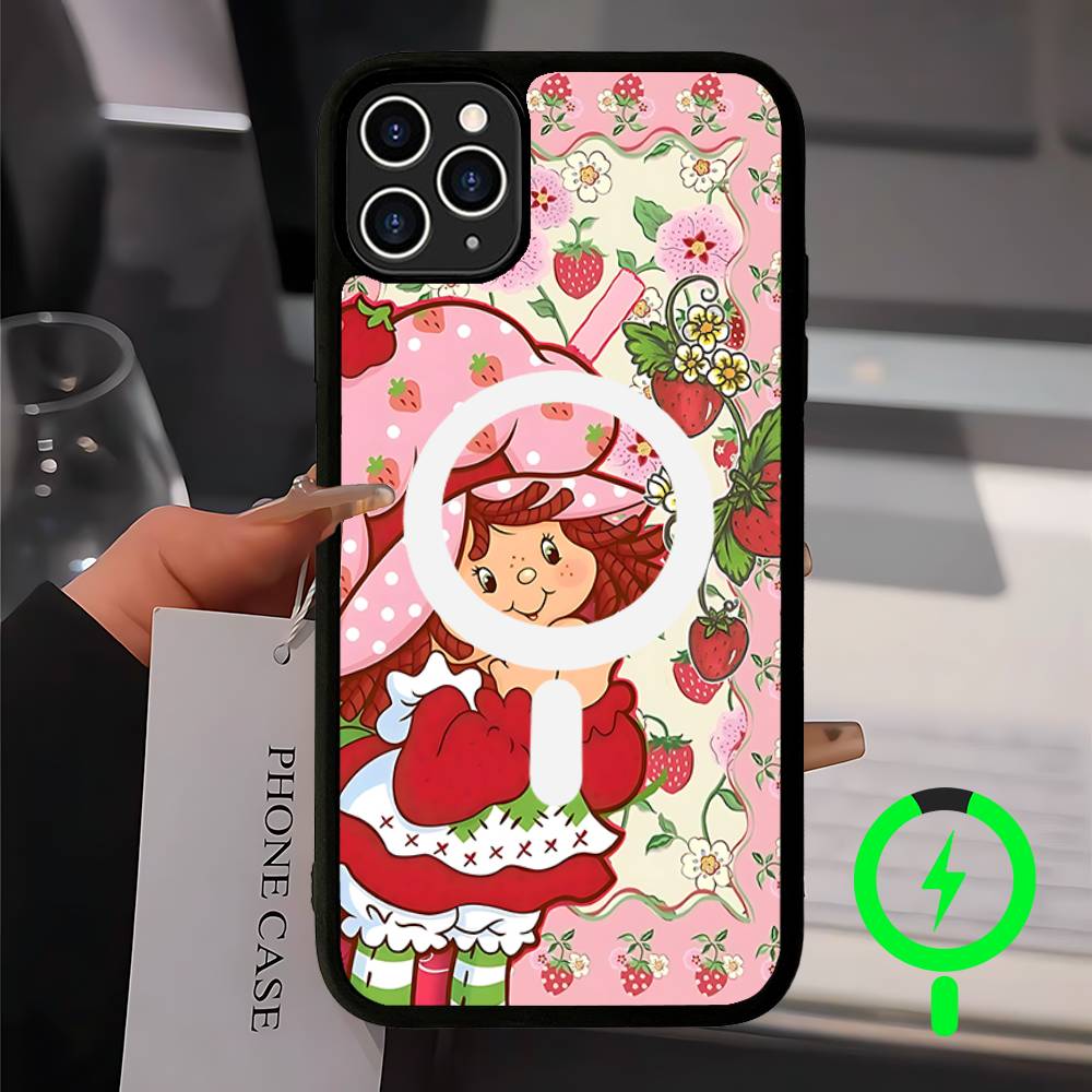 

S-Strawberry-shortcake Girl Magnetic Wireless Phone Case For IPhone 17 16 15 14 13 12 11 Pro Max For Magsafe Cover iPhone 15pro max