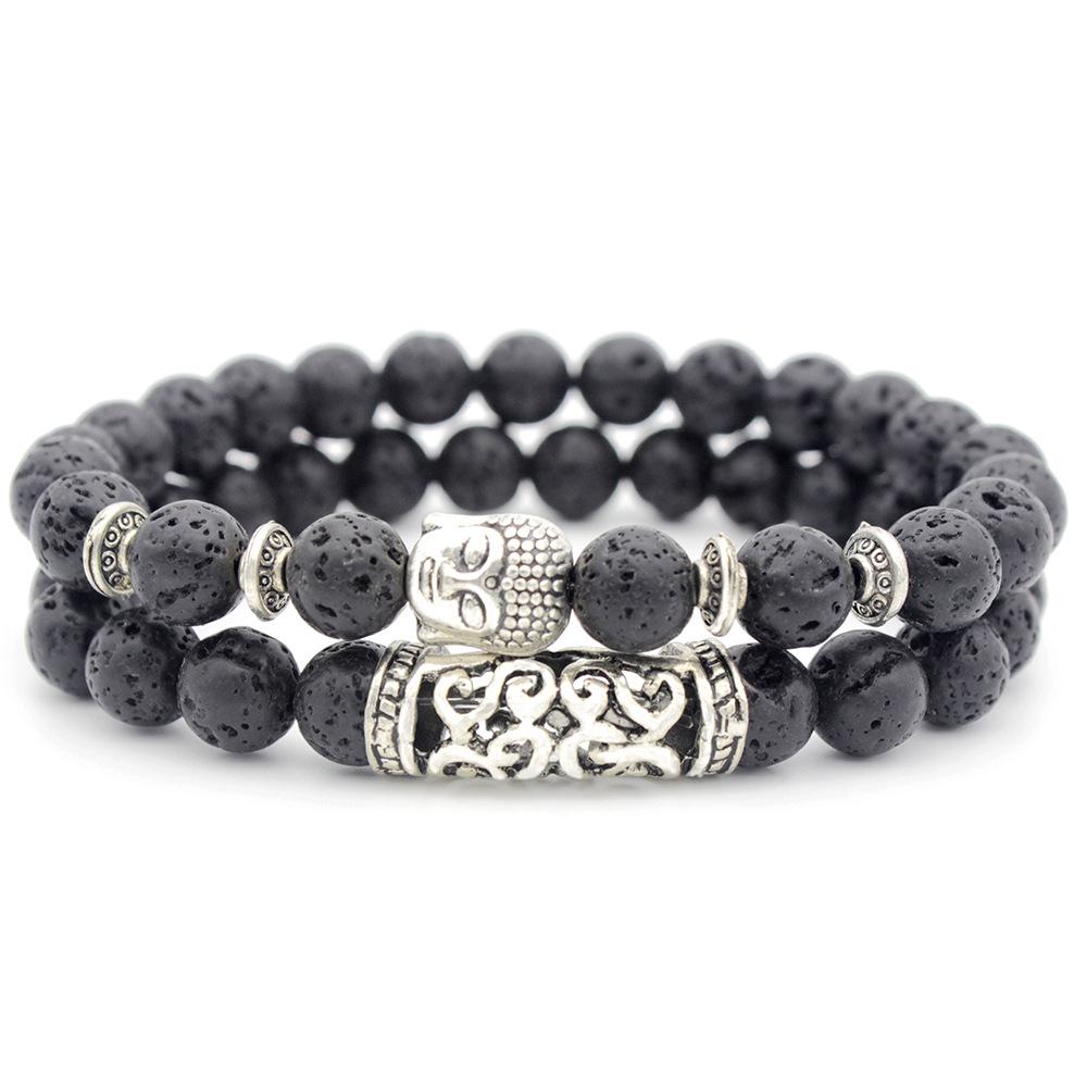 European & American Volcanic Rock Buddha Beaded Bracelet