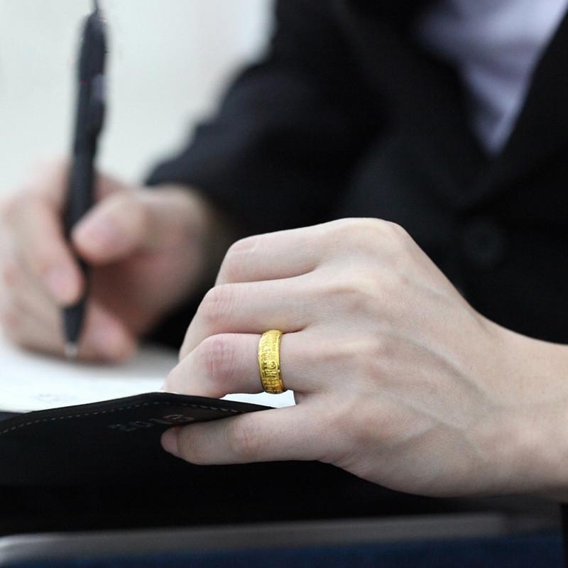 Unique Brass Retro Gold Plated Wide Open Ring For Men Featuring Prosperity Design Symbol