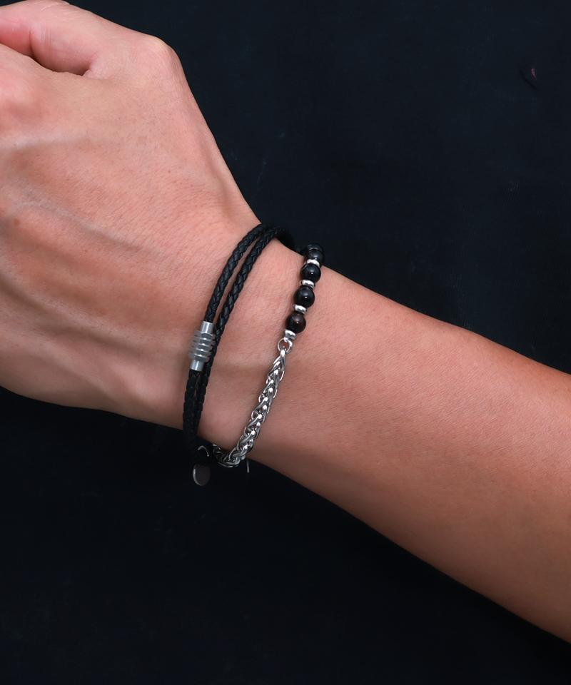 Blancier Black Onyx Dualis Bm255B1168 Men'S Natural Stone Bracelet