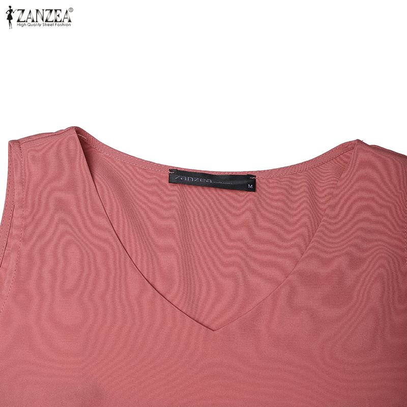 ZANZEA Women Elegant Casual V-Neck Solid Color Sleeveless Long Dress