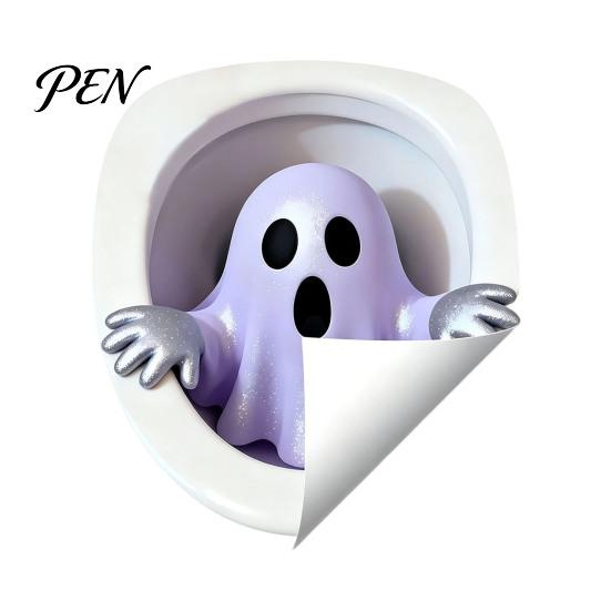Waterproof 3D Wall Art Halloween Ghost Toilet Lid Decal, Self-Adhesive Horrible Cover Easy Apply Stickers Seat Stickers, for Bathroom Restroom