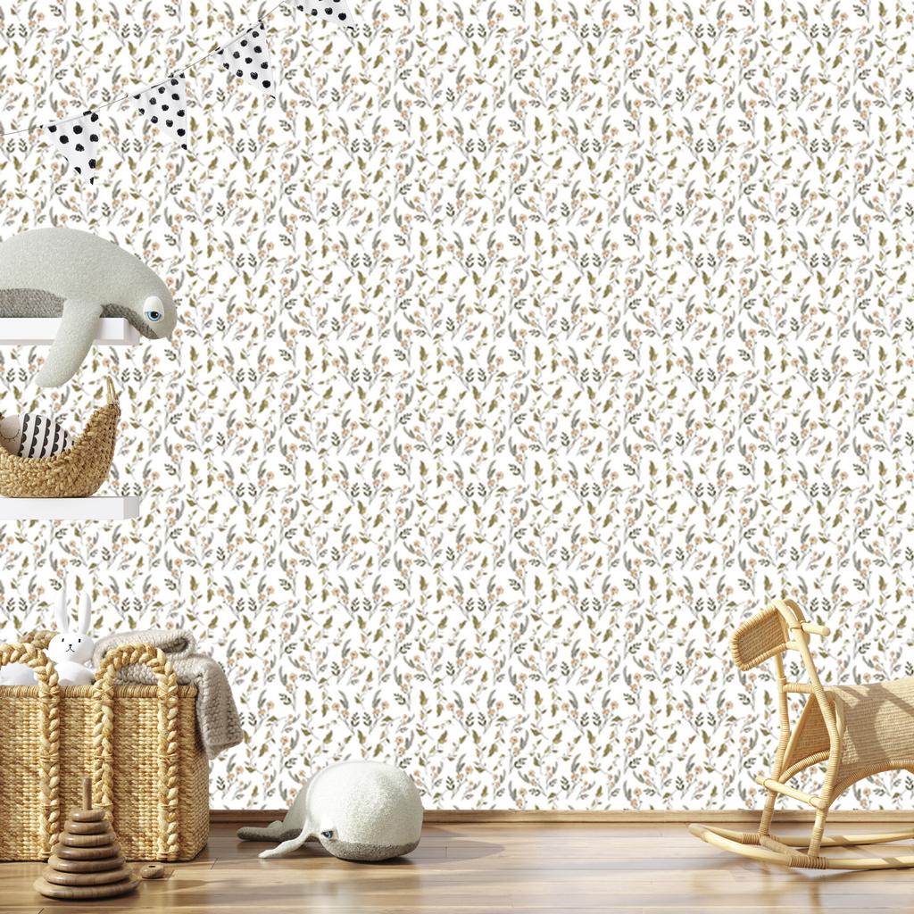 Wild Flowers Wallpaper White, Light Gray and Beige 50x1000